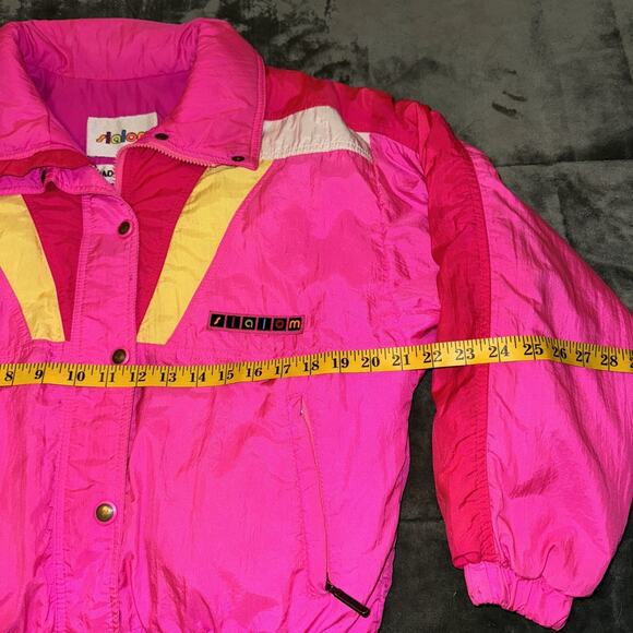 Slalom Vintage Puffer Ski Jacket Women's 10 Pink Pockets Long Sleeve Full Zip - Picture 5 of 11